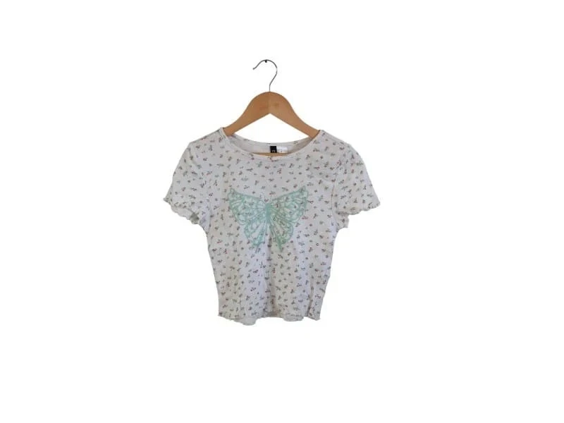 C70 T-shirt H&M blanc motif fleurs taille XS